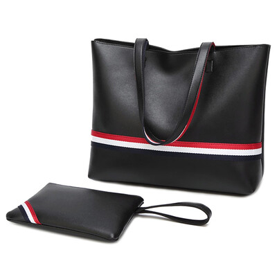 

Women PU Leather Shoulder Bag Fashion Ladies Handbag Zipper Satchel Bag Work Tote Bag with a Women Clutch Purse 2pcsset