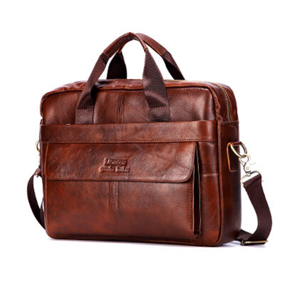 

Brand Men Genuine Leather Handbags Large Leather 15" Laptop Bags Briefcases Casual Messenger Bag Business Mens Travel Bags
