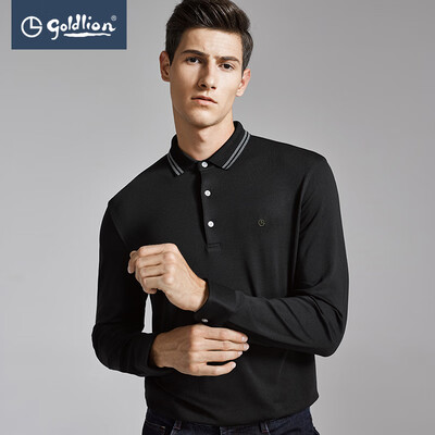 

Jin Lilai 2018 Autumn Mens Soft Contrast Lapel Business Casual Long Sleeve T-Shirt Wild Black