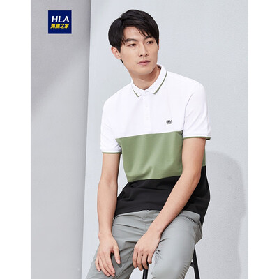 

HLA Haishu House Short Sleeve POLO Male 2019 Summer New Stripe Stitching Half Open Pullover HNTPD2R030A Medium Green Inlay 3017088Y48