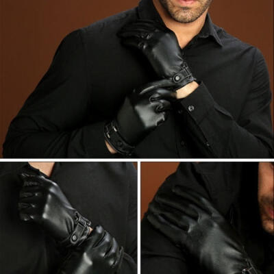 

Fashion Black Men Winter Leather Motorcycle Full Finger Touch Screen Warm Gloves