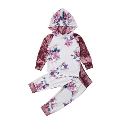 

Newborn Kids Girls Velvet Autumn Clothes Long Sleeve Hooded Tops Pants Outfits 1-6T