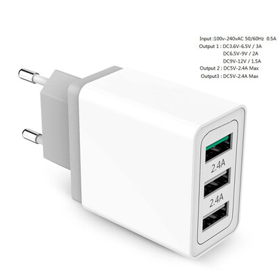 

3 USB Ports Fast Charger QC 30 Power Adapter EU Plug