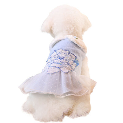 

Huayuan favors hoopet dog clothes small dogs than Xiong Bomei autumn&winter wear ladies princess doll collar lace skirt pet dress blue L