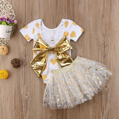 

Fashion Cute Summer Kids Baby Girl Bowsuit Skirt Dress 2 Piece Set
