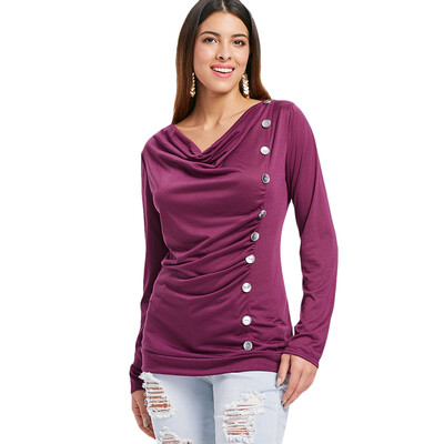 

Cowl Neck Button Embellished T-shirt