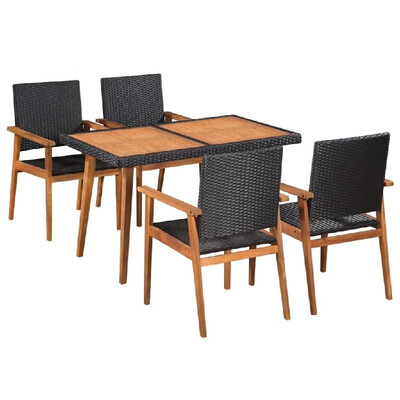 

5 Piece Outdoor Dining Set Poly Rattan Black&Brown