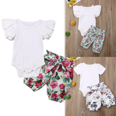 

Newborn Girls Baby Boutique 2PCS Outfit Set Vintage Summer Floral Romper Shorts