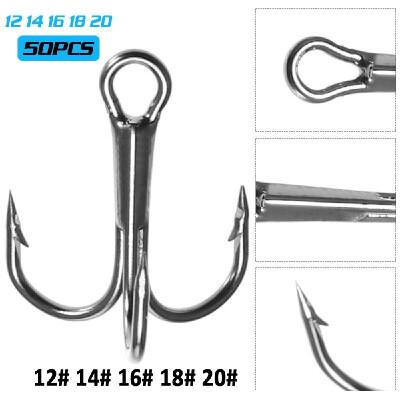 

50pcs Treble Fishing Hook Set 5 Sizes 12 - 20 High Carbon Steel Carp Fishing Hooks Round Bent Treble Hooks