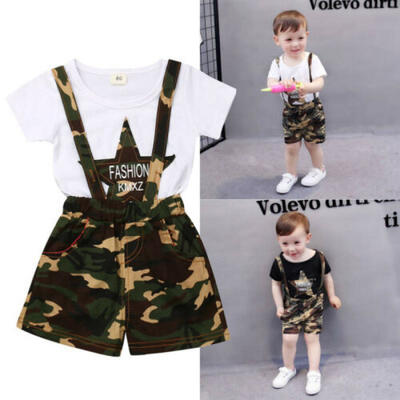 

Fashion Kids Baby Boy Camo Denim Outfit Tops T-shirt Pants Casual Sunsuit Set