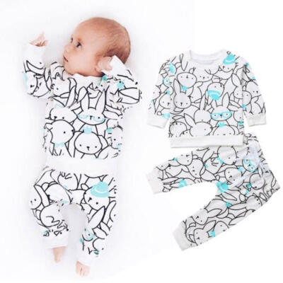 

Cute Newborn Baby Bunny Print Cotton Long Sleeve Round Neck Tops Pants 2 Piece Sweatshirts