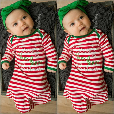 

0-3 Months Baby Girls Christmas Bodysuit Cotton Clothes Night Robe Outfits Set