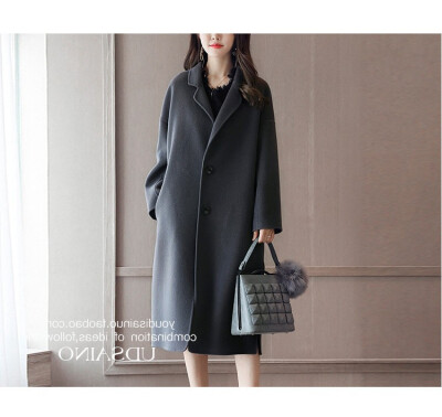 

Winter 2018 new loose Korean woolen overcoat double-side woollen suede overcoat for women with knee length