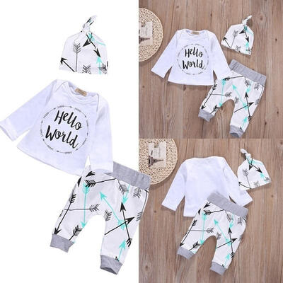 

Newborn Baby Girl Boy Clothes Long Sleeve Plaid TopsPants Hat 3pcs Outfit Set