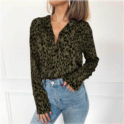 

New Women Shirt Leopard Print Long Sleeve Tops Ladies Loose Blouse Plus Size