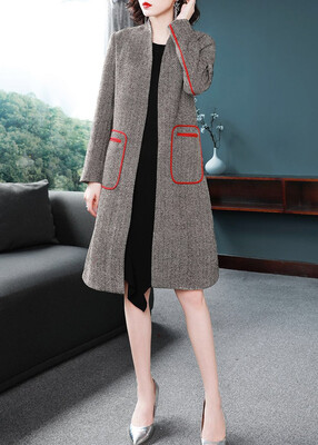 

Lady in the wind long style Korean version of the patchwork padded thousand birds plaid coat 2018 new slim woollen coat female