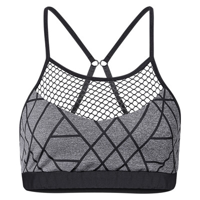 

Spaghetti Strap Backless Spliced Mesh Print Crop Top Women Sports Bra