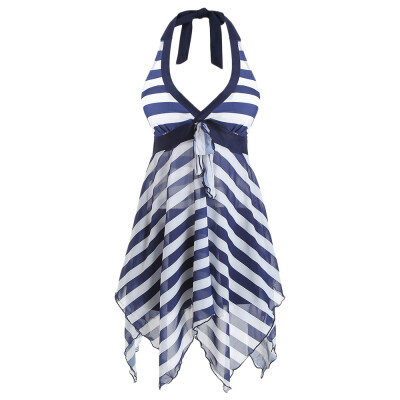 

Bowknot Striped Halter Tankini&Boyshort