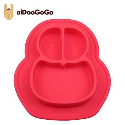 

aiDooGoGo childrens plate baby compartment sucker silicone baby cutlery fruit snacks shatter-resistant food supplement plate red