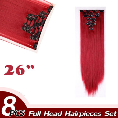 

Curly Full Head Clip Synthetic in Hair Extensions 8 Piece 18 Clips Hairpiece Long Wave for Women