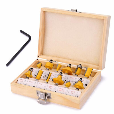 

12pcs Milling Cutter Router Bit Set 14" Shank Mill Woodworking Wood Cutters Tool for Floor Handmade Engraving Cutting