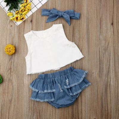 

US Toddler Baby Girl Kids Tops Ruffle Shorts Headband Outfit Summer Clothes Sets