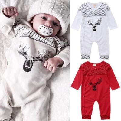 

UK Infant Baby Girl Boy Deer Romper Jumpsuit Playsuit Outfits Christmas Pajamas