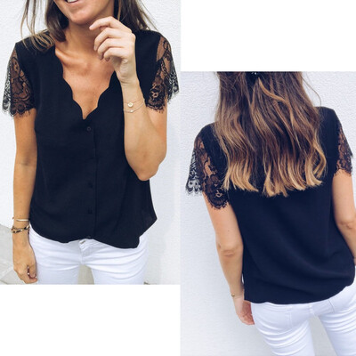 

Women Office Ladies Summer Chiffon Short Sleeve Casual Shirt Tops Blouse T-Shirt