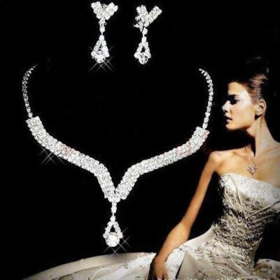 

Women Bridemaid Bridal Jewelry Wedding Crystal Rhinestone Earrings Necklace Sets