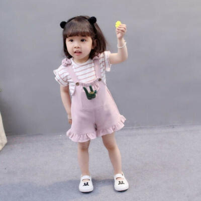 

2PCS Infant Kinder Baby Mädchen Strap T-Shirt Tops Shorts Hosen Outfits