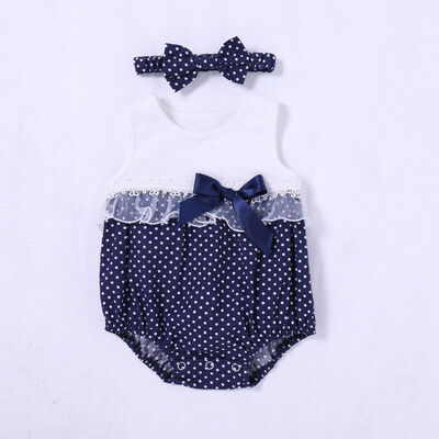 

Newborn Baby Girl Polka Dot Lace Romper Headband Cotton Clothes 2Pcs Outfits Set