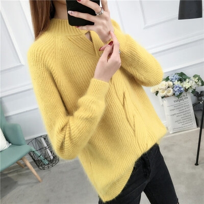 

2018 autumn&winter new thick semi-turtleneck womens loose Korea version of short pure color knitted base sweater