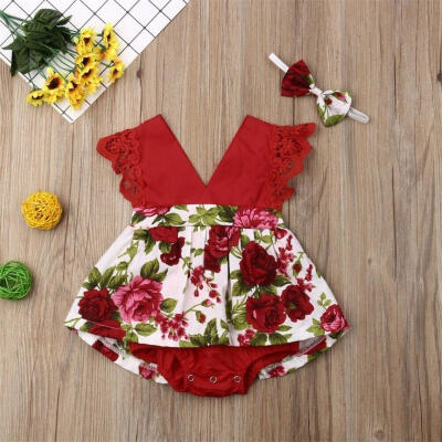 

Infant Newborn Baby Girl Lace Romper Jumpsuit Bodysuit Clothes Headband Outfits