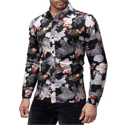 

SUNSIOM Men Flower Floral Print Shirt Blouse Slim Fit Fashion Casual Long Sleeve Shirt