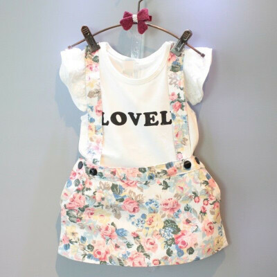 

Baby Girl Cotton T Shirt TopFloral Dress Suspender Skirt Outfits Set Clothes