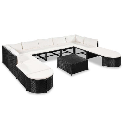 

12 Piece Garden Lounge Set with Cushions Poly Rattan Black