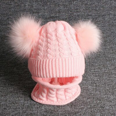 

Newborn Kids Baby Boy Girl Double Faux Fur Pom Hat Winter Warm Knit Bobble Bean