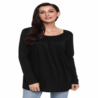 

Solid color round neck long sleeve comfort shirt casual straight top