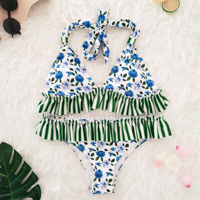 

Womens Padded Push-up Bikini Set Floral Flounce Swimsuit Bathing Suit Swimwear