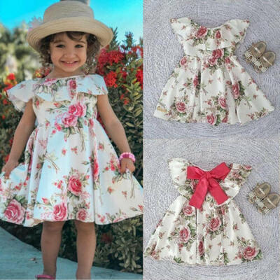 

US Sweet Round Neck Newborn Baby Girls Floral Skirt Dress Outfit Sunsuit Clothes