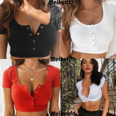 

Sexy Women&39s V-Neck Tank Top Crop T-Shirt Top Vest Short Sleeve Blouse Clubwear