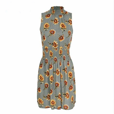 

Sleeveless floral print summer dress women Elastic waist streetwear mini dress Beach boho dress female vestidos 2018