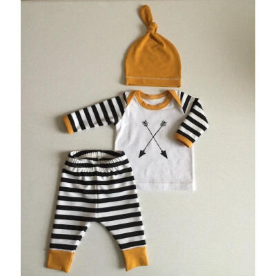 

Kids Baby Girl Boy Striped Tops T-shirtPants Hat Pajamas Set Outfits Clothing