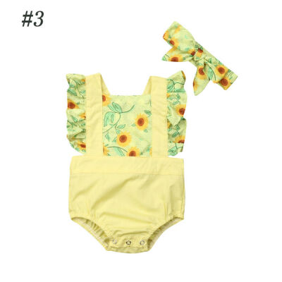 

2PCS Newborn Baby Girl Clothes Flower Headband Romper Jumpsuit Playsuit Outfit