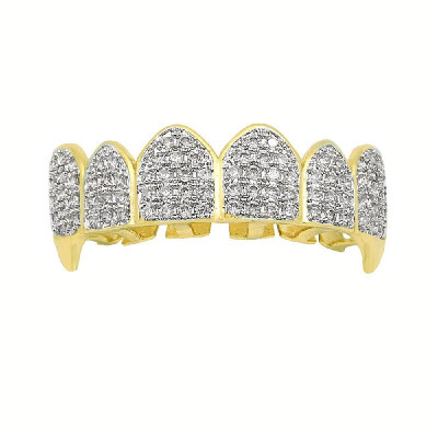 

Hip Hop Teeth Grillz Golden Silvery Plated Iced out Grillz Custom Simulated Diamond Teeth Cap Top & Bottom Grillz Caps