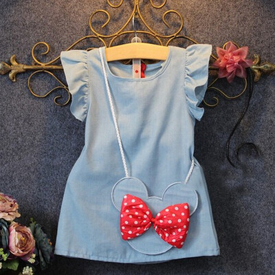 

Princess Kids Baby Girl Dress Mouse Bag Denim Gown Formal Party Dresses Summer Clothes