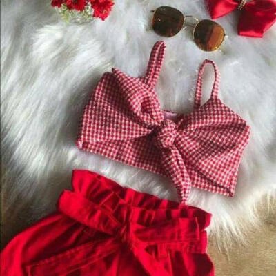 

Newborn Kid Baby Girls Bow Crop Tops Vest Pants Shorts Outfits Summer Clothes