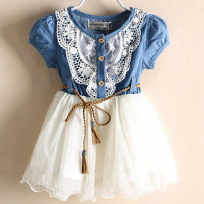 

Kids Baby Girl Party Lace Tulle Denim Dress Pageant Holiday Dresses Summer Beach