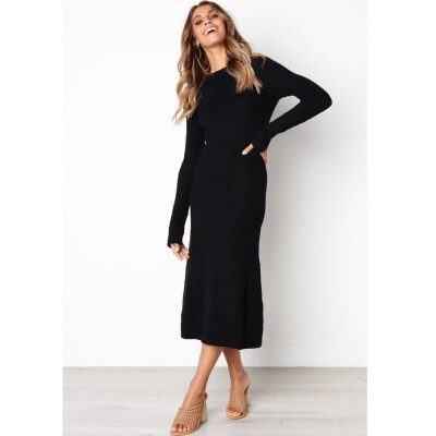 

Women Slim Solid Long Sleeve Bodycon Cocktail Mini Dress Casual Evening Dress