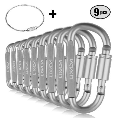 

Lixada 9 Pack Aluminum Alloy D-ring Locking Carabiner Clip Set Screw Lock Hanging Hook Buckle Keychain with Steel Wire Ring for Ou